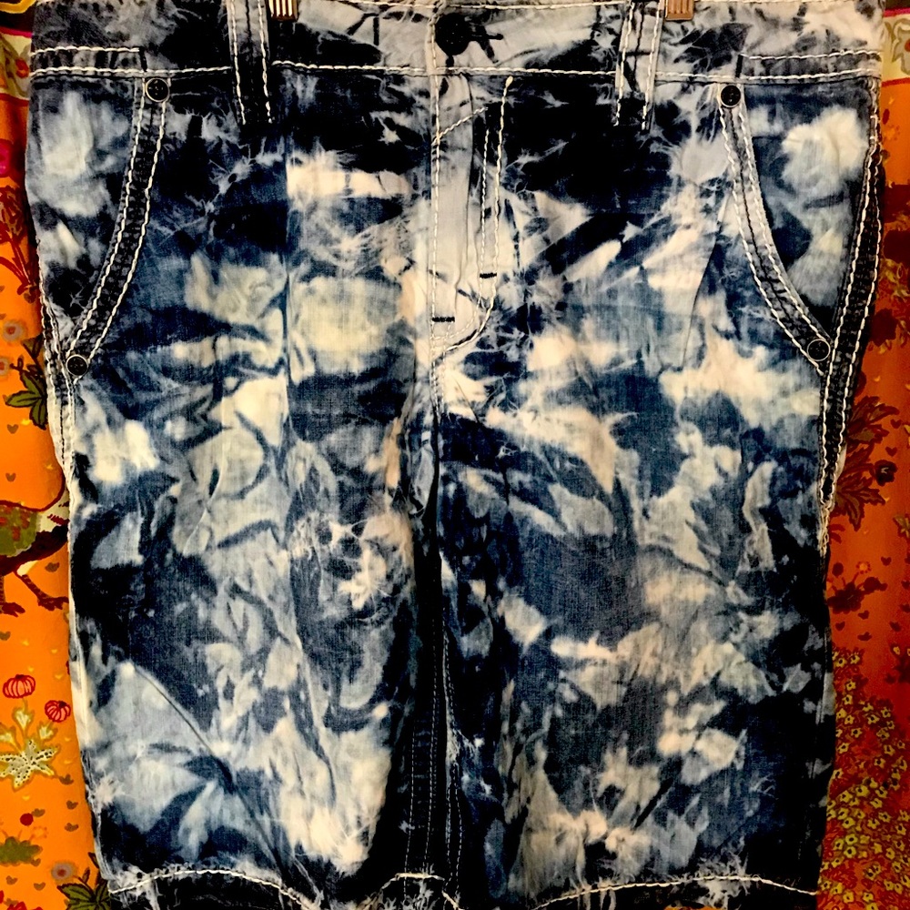 Rock revival mens indigo tie dye Jean shorts